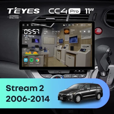 Штатная магнитола Teyes CC4 Pro 12/256 Honda Stream 2 (2006-2014) Правый руль (11")