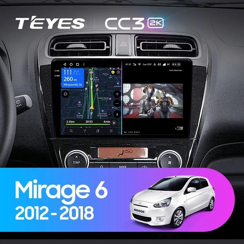 Штатная магнитола Teyes CC3 2K 6/128 Mitsubishi Mirage 6 (2012-2018)