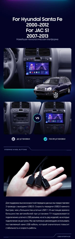 Штатная магнитола Teyes CC3L 4/32 Hyundai Santa Fe SM (2000-2012)