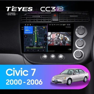 Штатная магнитола Teyes CC3 2K 360 6/128 Honda Civic 7 (2000-2006) F2 Правый руль