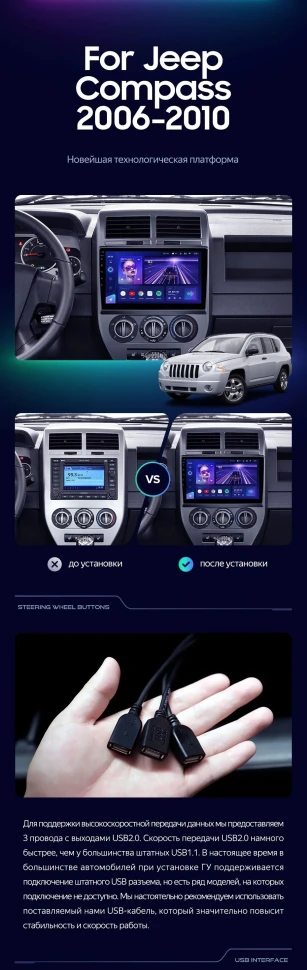 Штатная магнитола Teyes CC3L 4/32 Jeep Compass 1 MK (2006-2010)