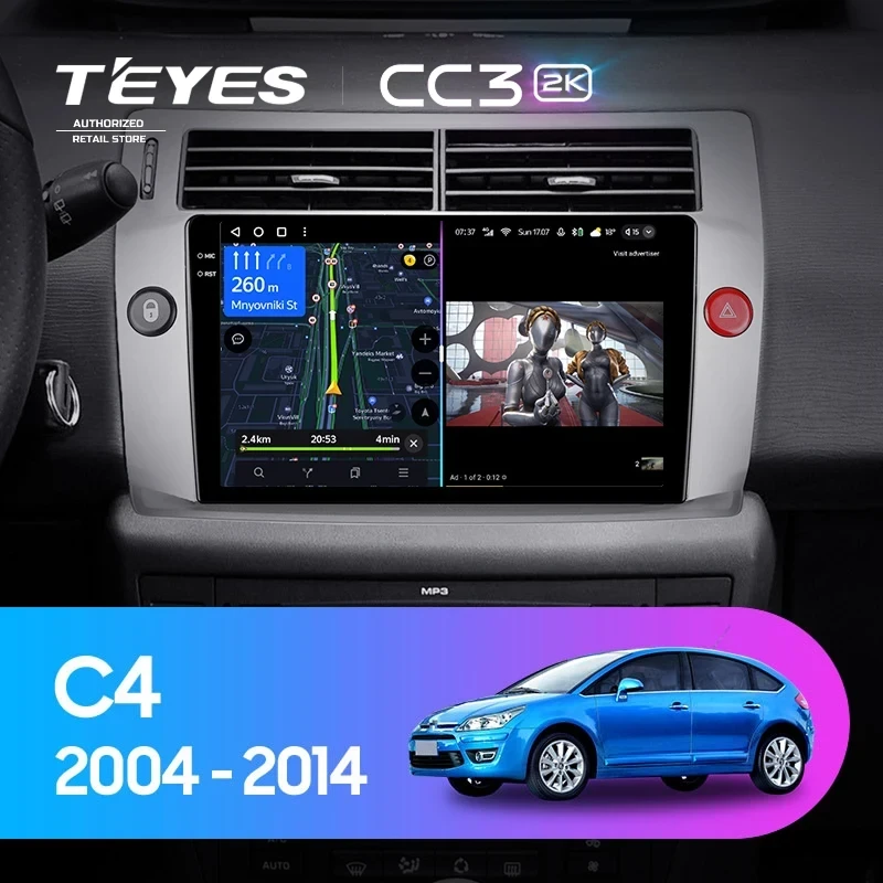 Штатная магнитола Teyes CC3 2K 6/128 Citroen C4 (2004-2014)