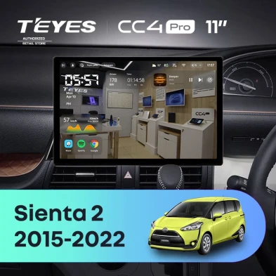Штатная магнитола Teyes CC4 Pro 8/128 Toyota Sienta 2 XP170 (2015-2022) Правый руль (11")
